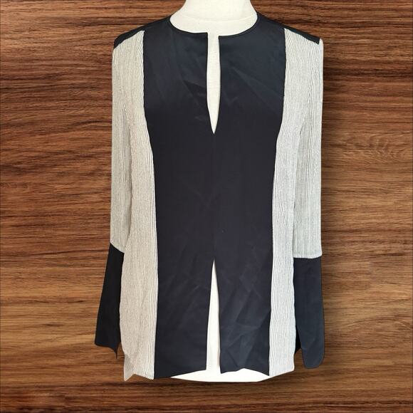 BCBGMaxAzria 100% Silk Striped Blouse Top Sz M Womens Lagenlook Minimalist Y2K - Picture 2 of 8